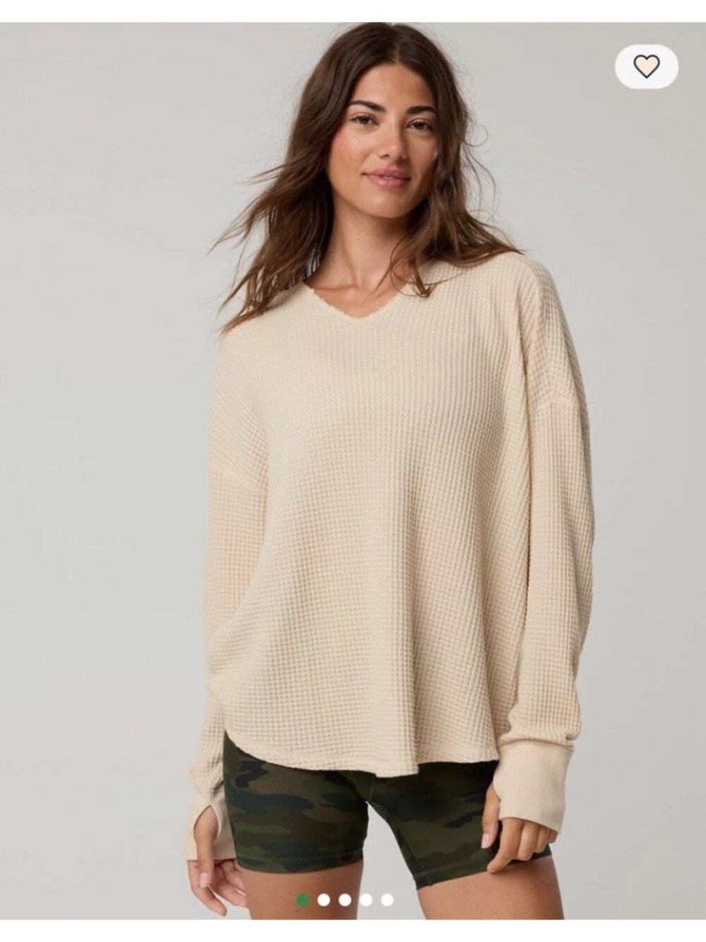 Offline By Aerie Medium Cream Waffle Notch Neck Long Sleeve Thermal Shirt